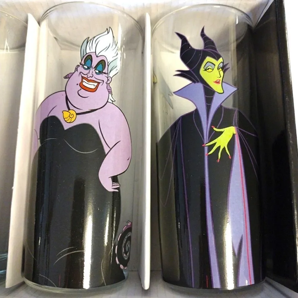 Disney‎ Villains Characters Prints 10oz Tumbler Glassware Set of 4 NWT
